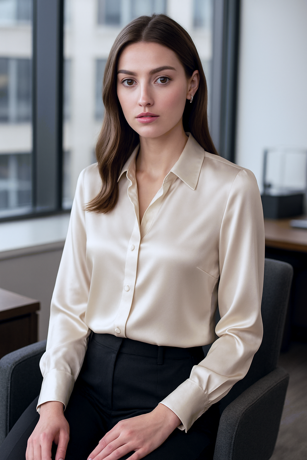 Model Wearing Premium Silk Blouse