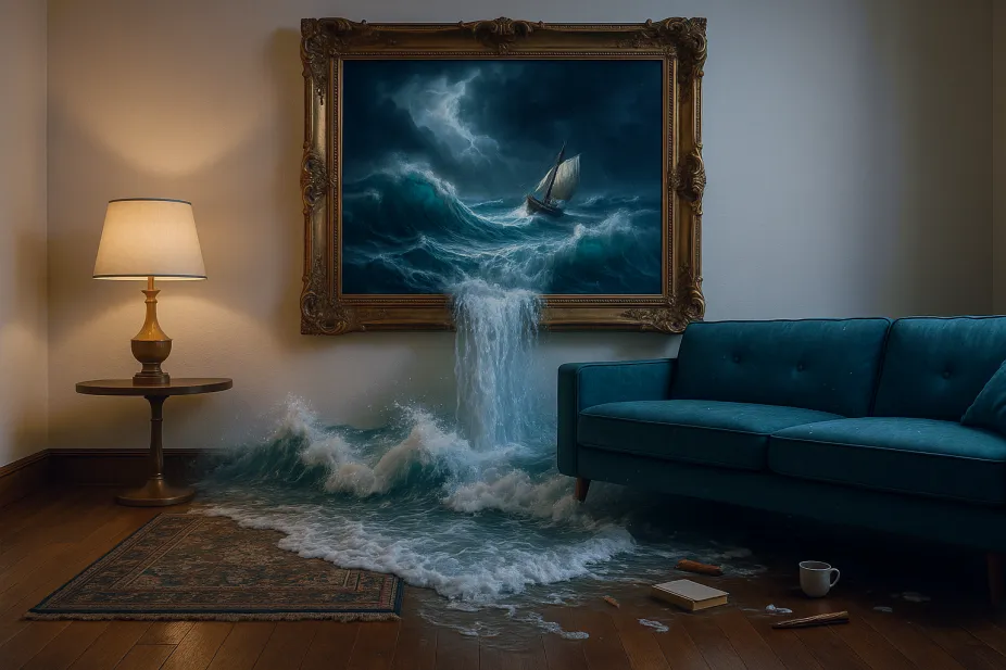 Creative Waves Into Room Illustration
