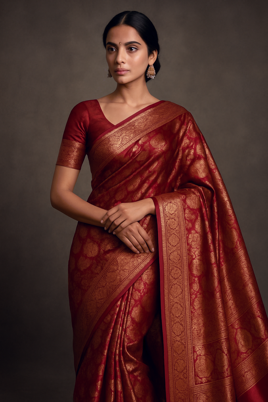 Model Wearing Banarasi Silk Saree
