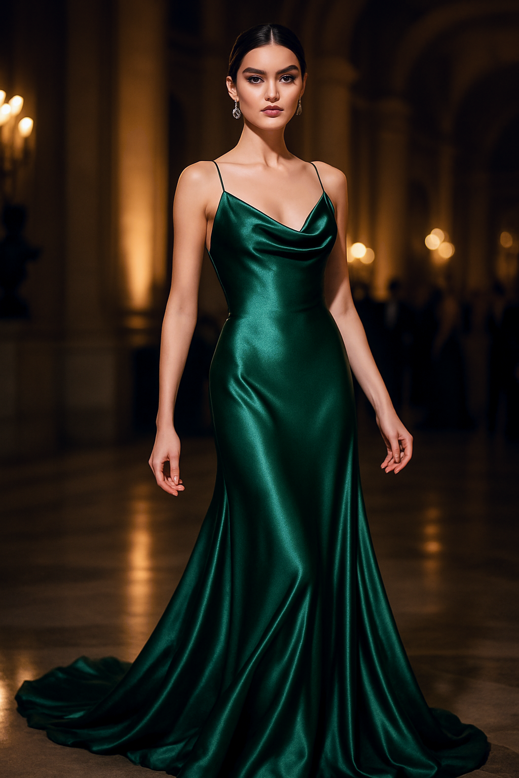 Model Wearing Silk Evening Gown