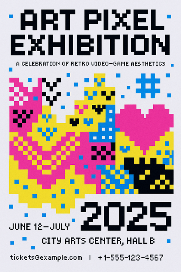 Lovart AI Pixel Party - Lovart AI creates vibrant posters transforming pixel art into stunning visual effects with premium layouts.